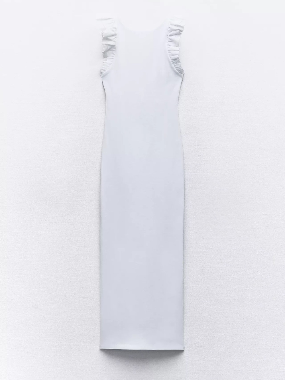 Zara White Maxi Dress with Ruffle Shoulders